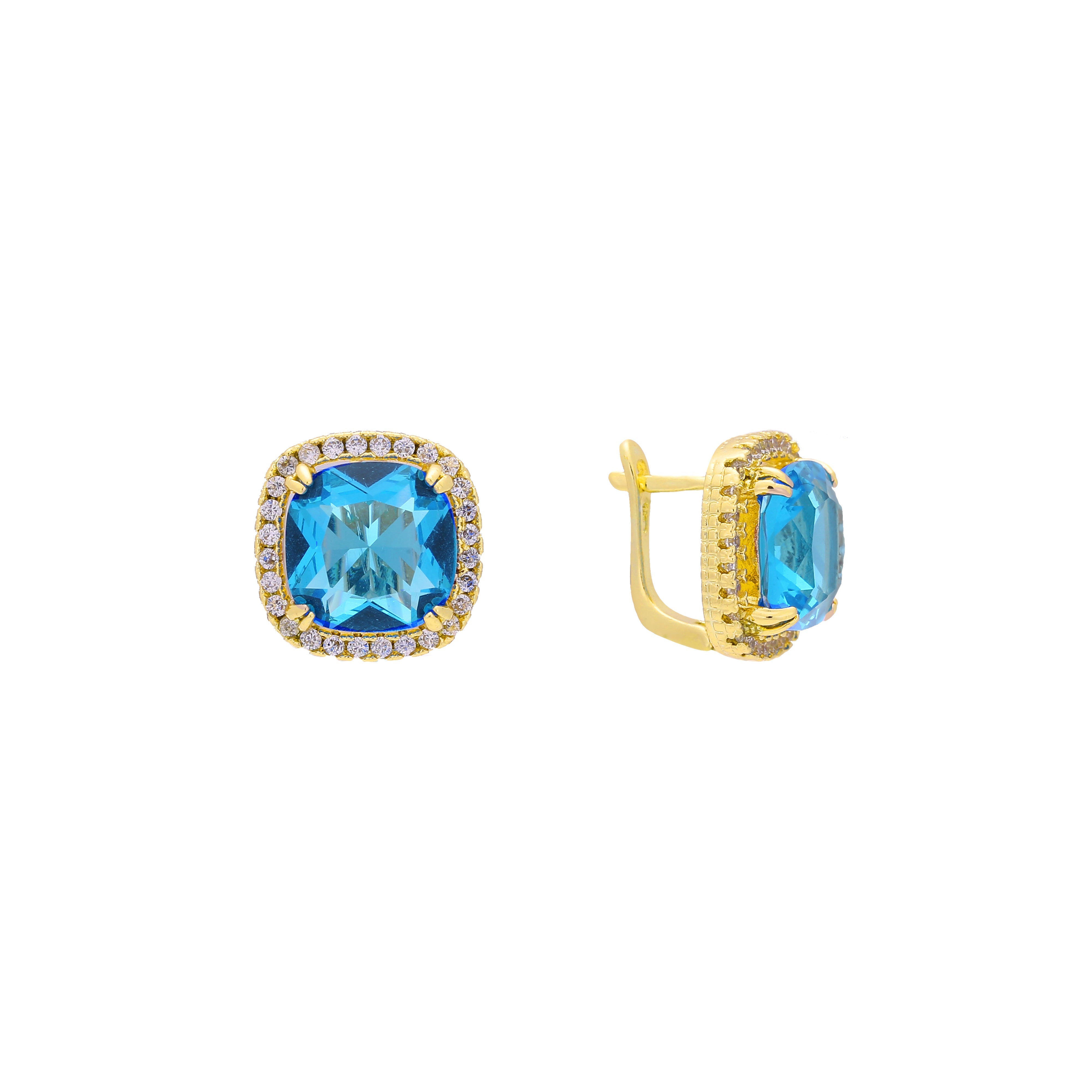 Halo Solitaire big stone earrings in 14K Gold, 18K Gold, Rose Gold plating colors