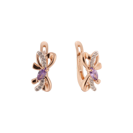 Rose Gold two tone solitaire ribbon Marquise stone earrings