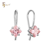 Solitaire squared CZ wire hook earrings in 14K Gold, Rose Gold, plating colors