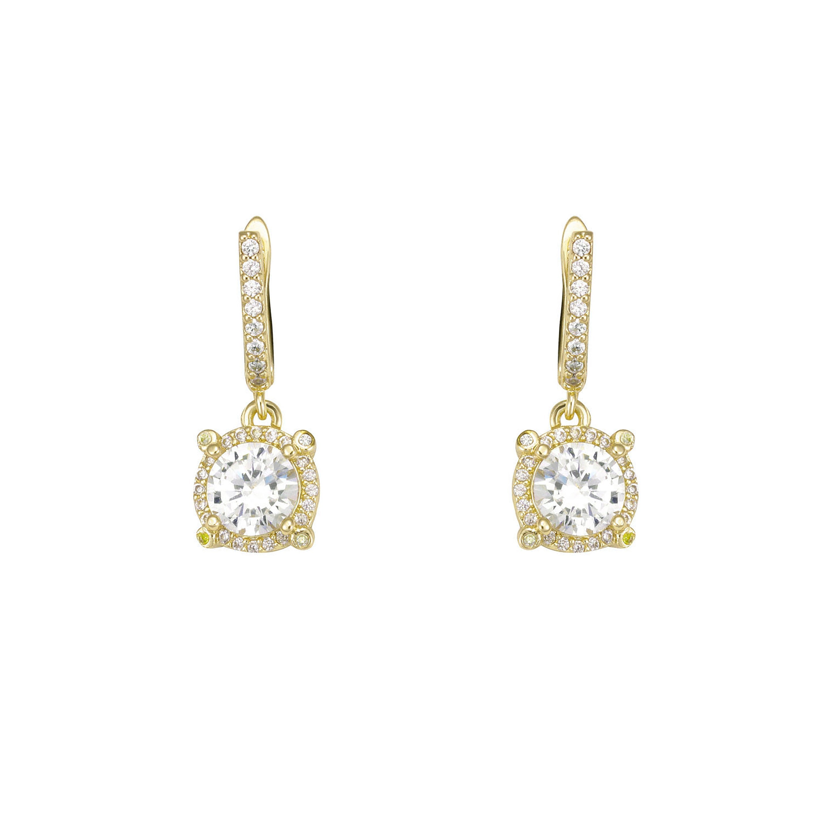 Halo paved white CZs 14K Gold, Rose Gold Earrings