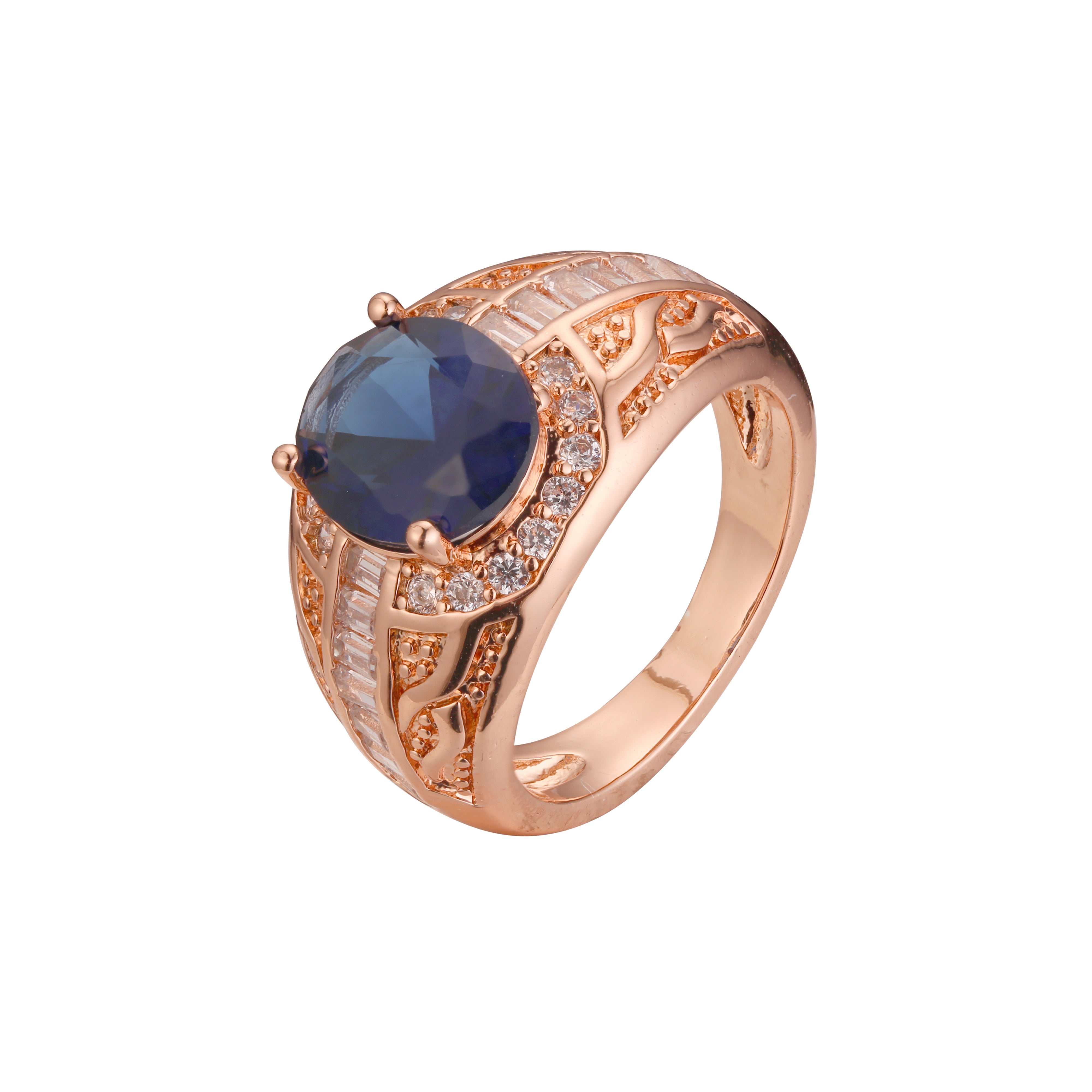 Men's solitaire deep blue cubic cz engagement Rose Gold rings