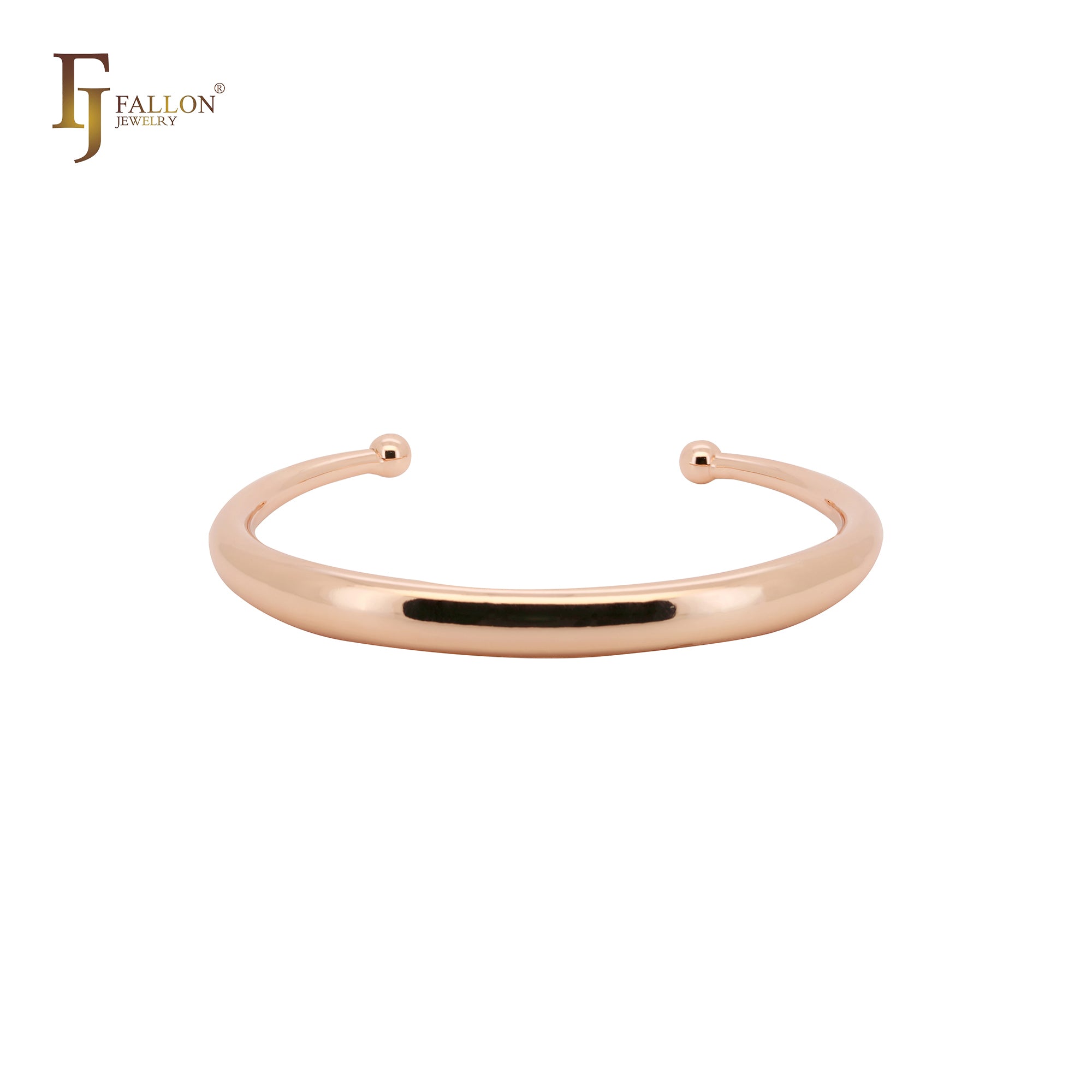 Plain shape 14K Gold, Rose Gold, White Gold beads open bangle bracelets