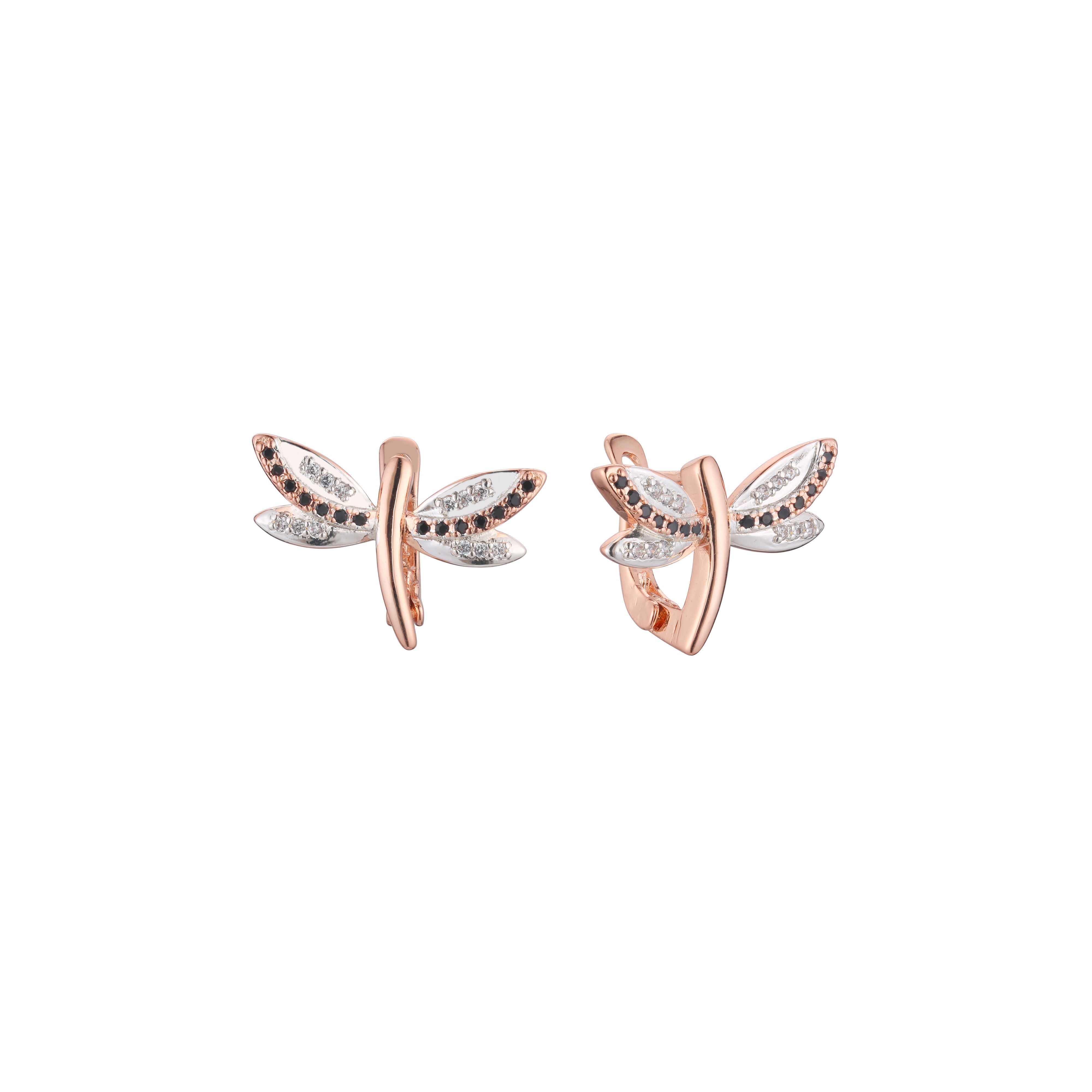 Dragonfly cluster earrings in Rose Gold, two tone plating colors