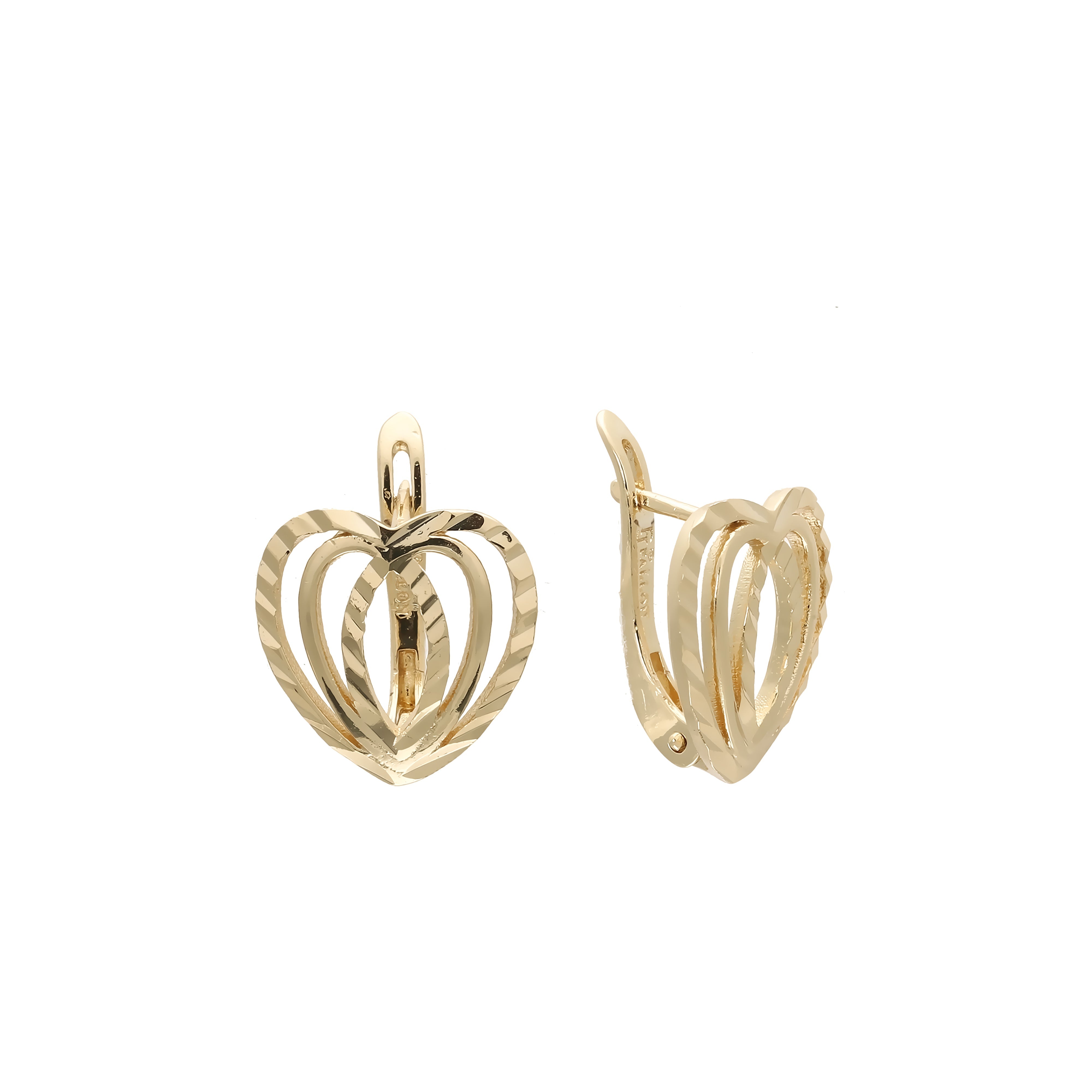 Triple hearts earrings in 14K Gold, Rose Gold two tone plating colors