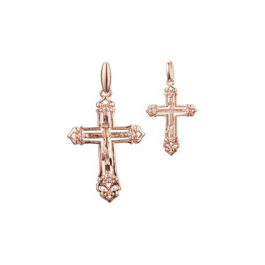 Orthodox cross budded pendant in Rose Gold, two tone plating colors