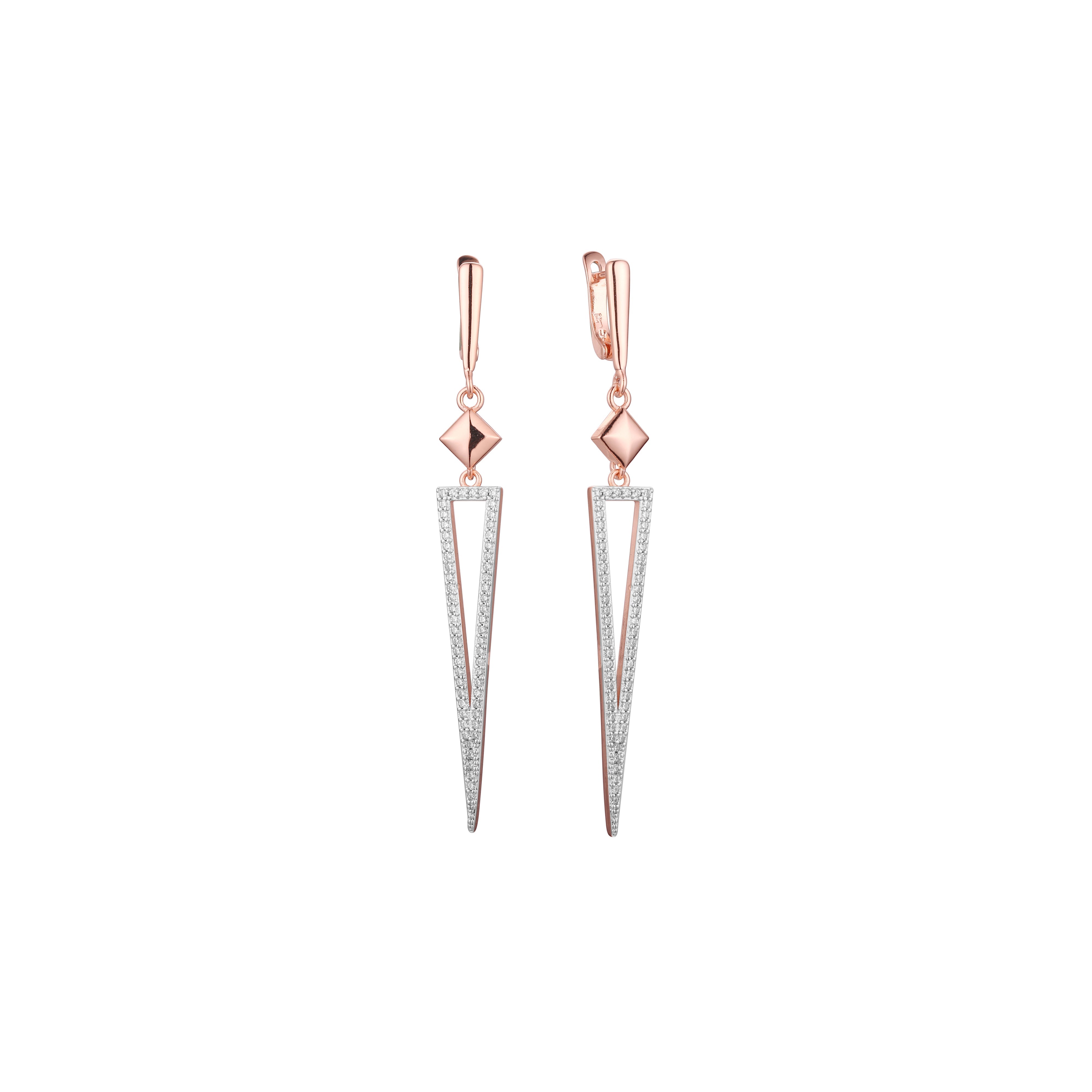 Aretes triangulares altos en Oro de 14K, Oro Rosa, baño de dos tonos