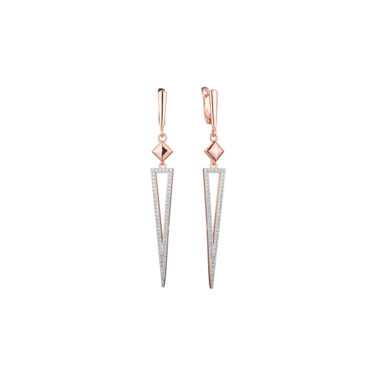 Aretes triangulares altos en Oro de 14K, Oro Rosa, baño de dos tonos