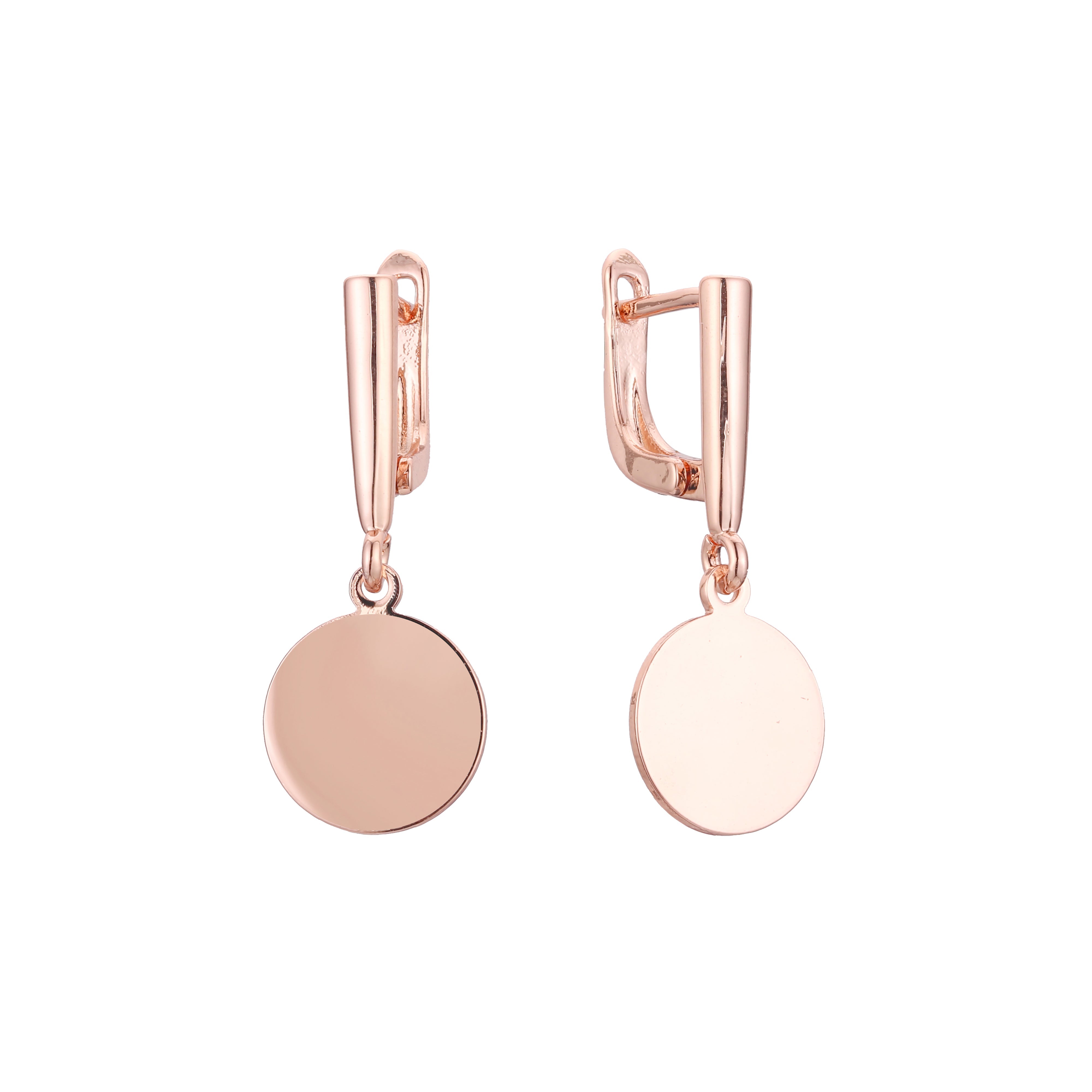 Brincos de disco polido em ouro 14K, cores banhadas a ouro rosa