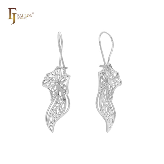 Butter fly 14K Gold, Rose Gold, White Gold Wire Hook Earrings