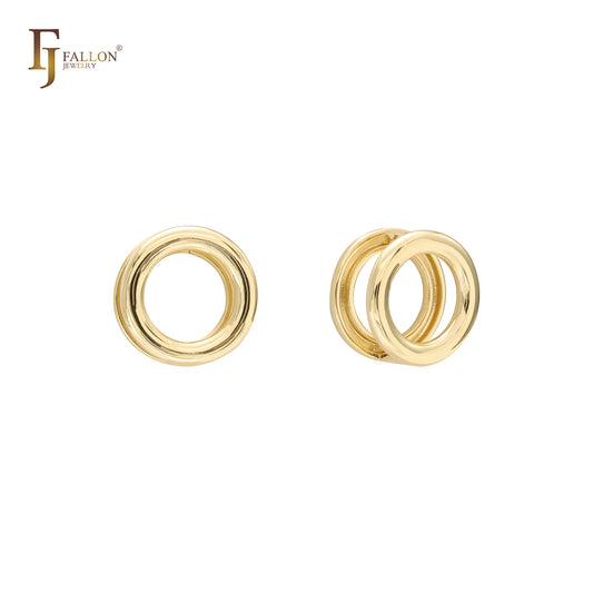 Double circles 14K Gold, Rose Gold, White Gold Huggie Earrings