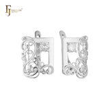 Elegant filigree solitaire earrings in 14K Gold, Rose Gold plating colors