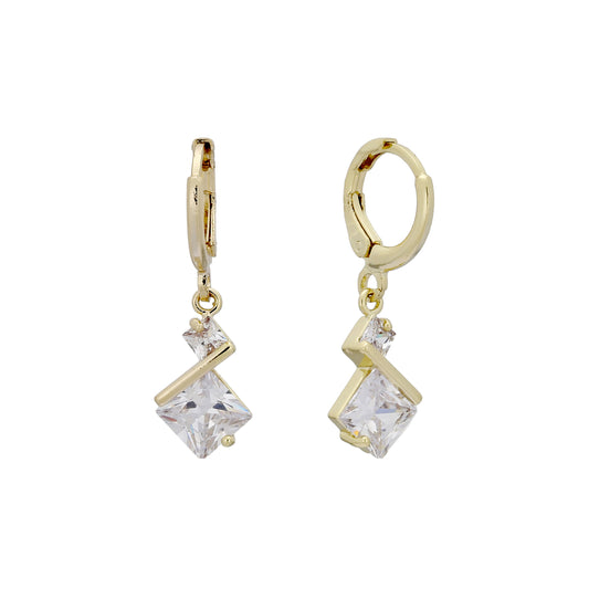 Aretes colgantes estilo rombo solitario con piedra grande en Oro 14K, oro de 18 quilates y baño de oro rosa en colores