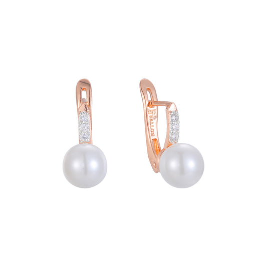 Pearl earrings in Rose Gold, two tone plating colors