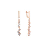 Aretes largos tipo clusterdrop en Oro de 14K, baño de Oro Rosa en colores