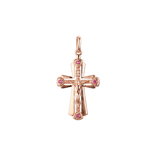 Colgante Cruz de Malta Católica en Oro Rosa bicolor, baño de Oro 14K colores