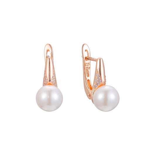 Pearl earrings in 14K Gold, Rose Gold, two tone plating colors