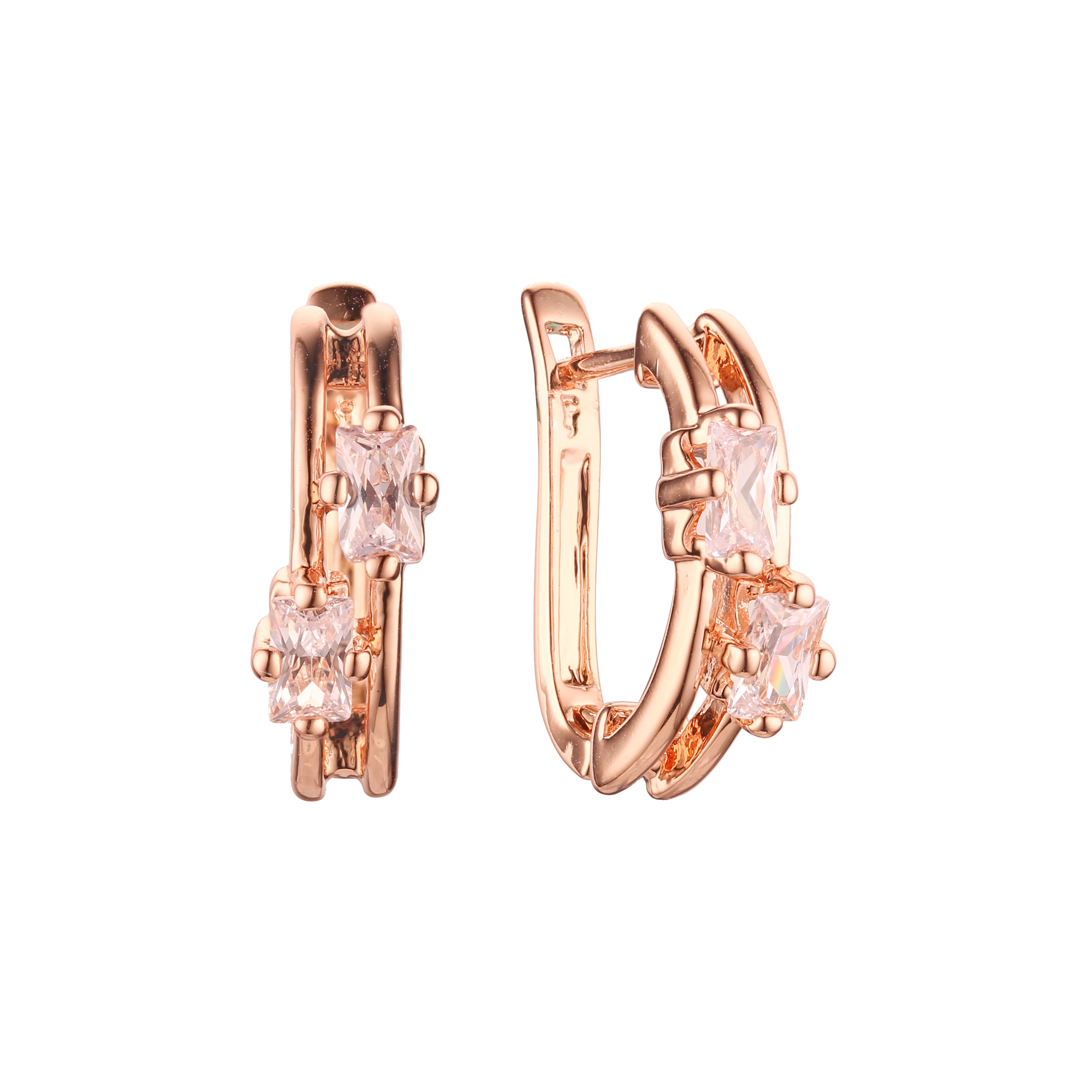 Double cushion cut CZs Rose Gold earrings