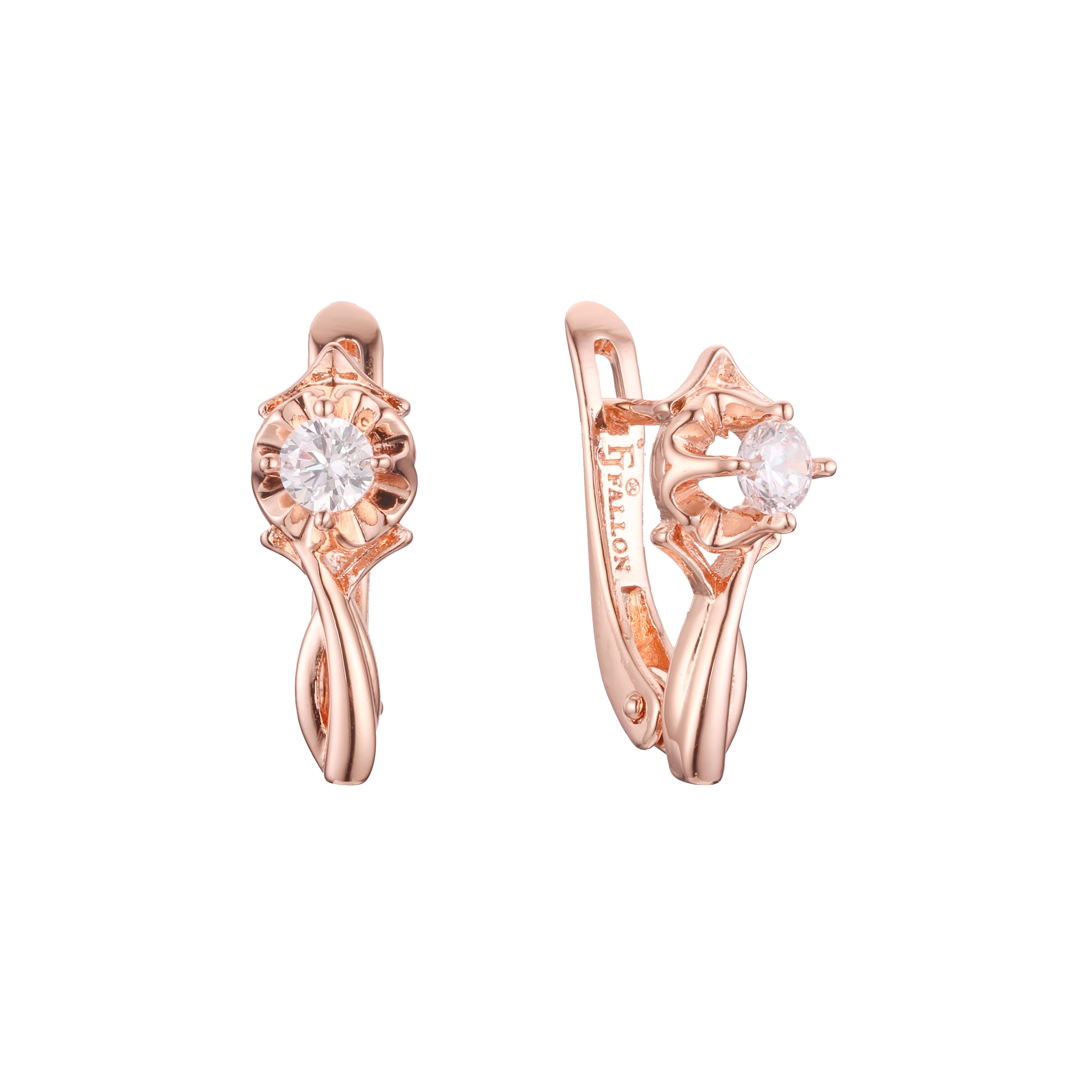 Solitaire earrings in 14K Gold, Rose Gold, two tone plating colors