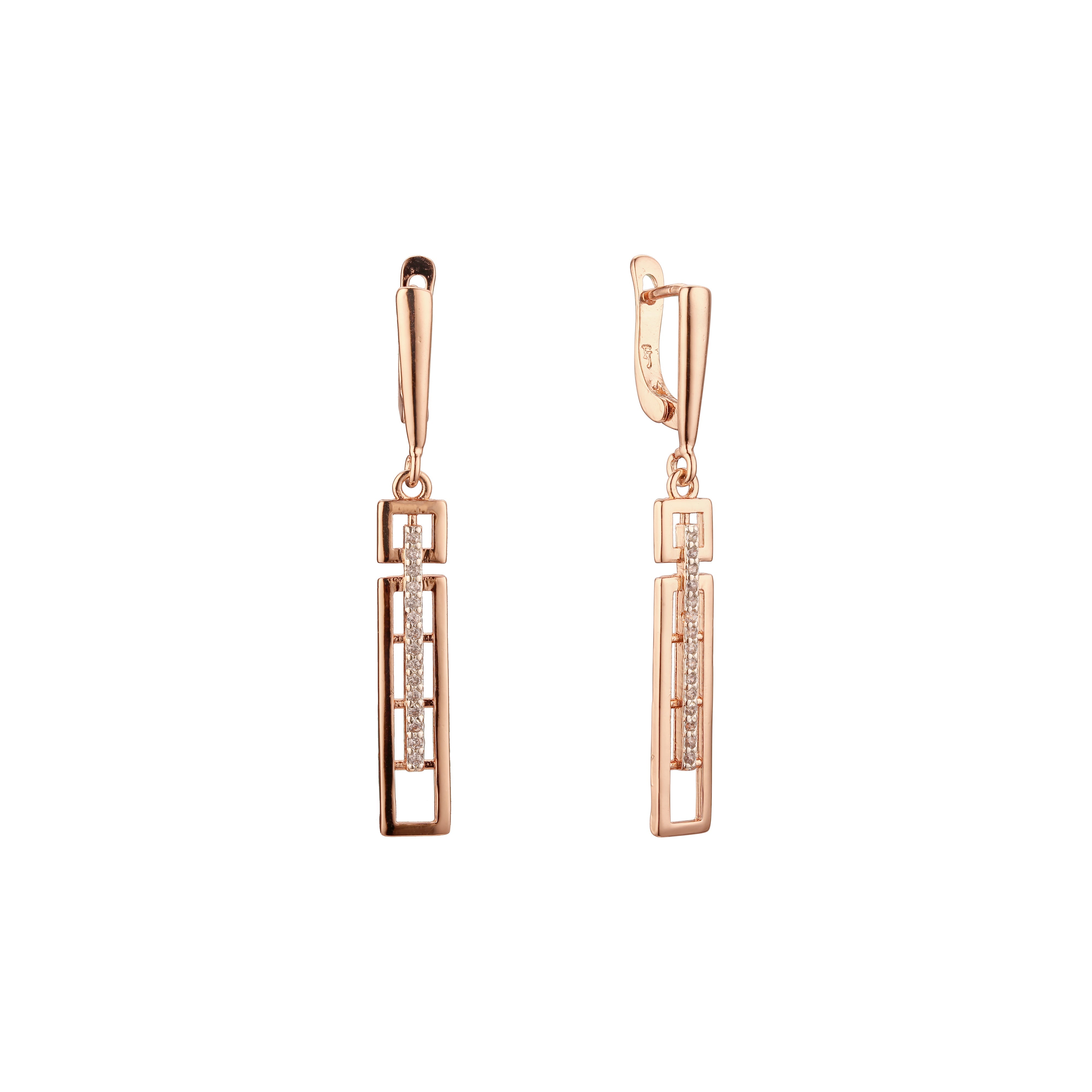 Rose Gold two tone long drop earrings