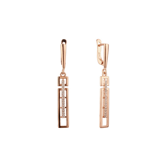 Rose Gold two tone long drop earrings