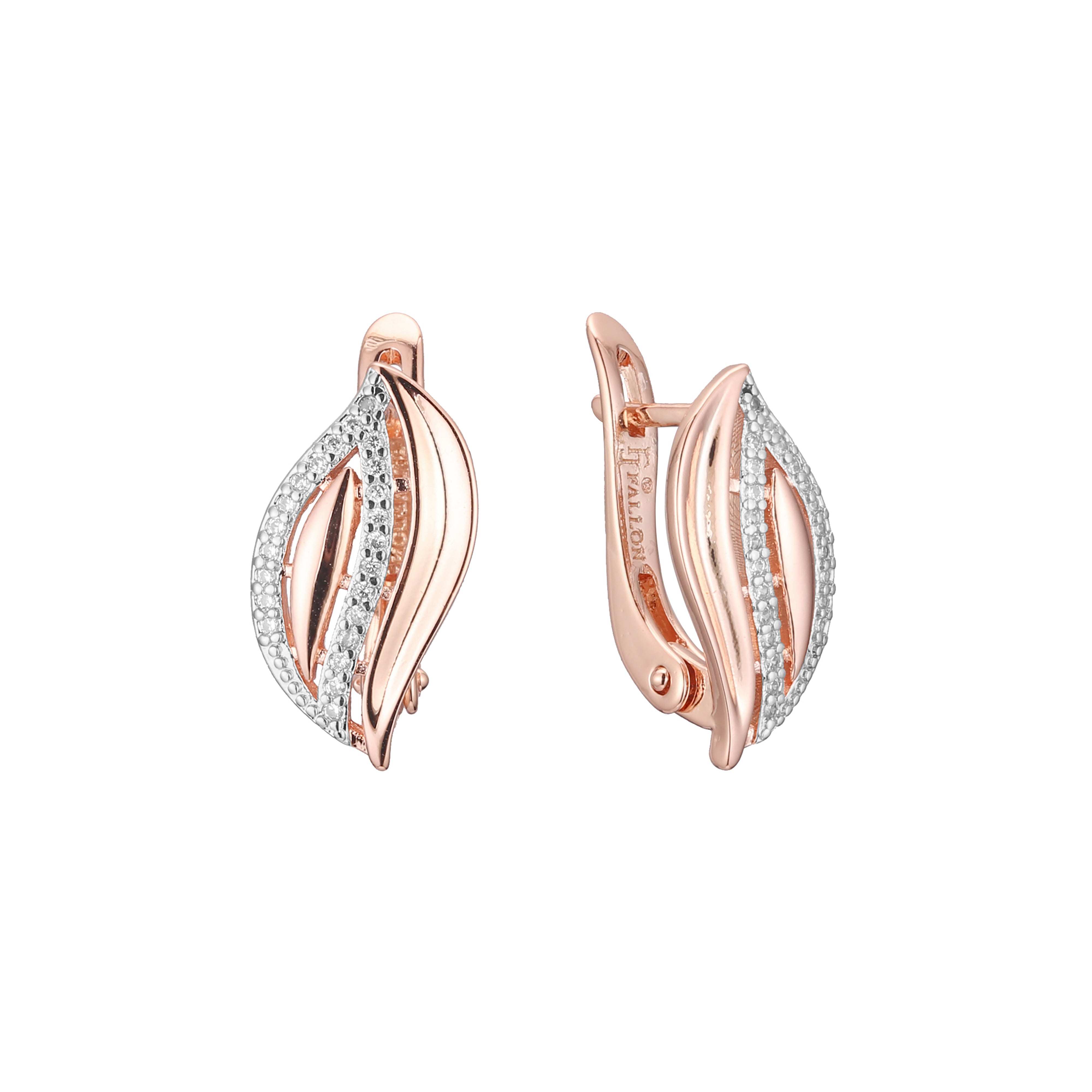 Aretes de racimo de hojas en Oro 14K, oro rosa, baño de dos tonos