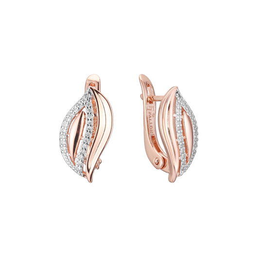 Leaves cluster earrings in 14K Gold, Rose Gold, two tone plating colors