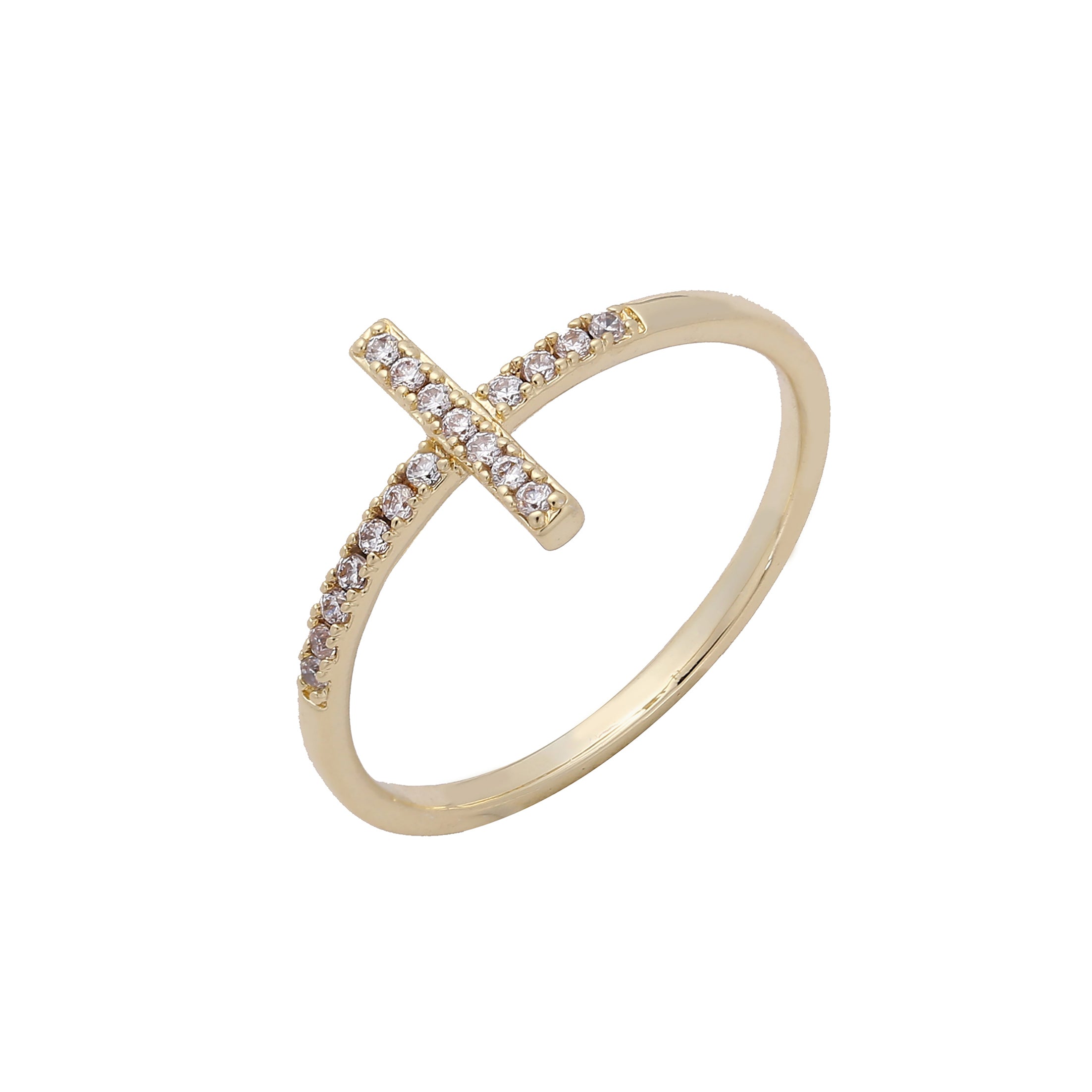 Cross paved white cz plain design Rose Gold, 14K Gold rings