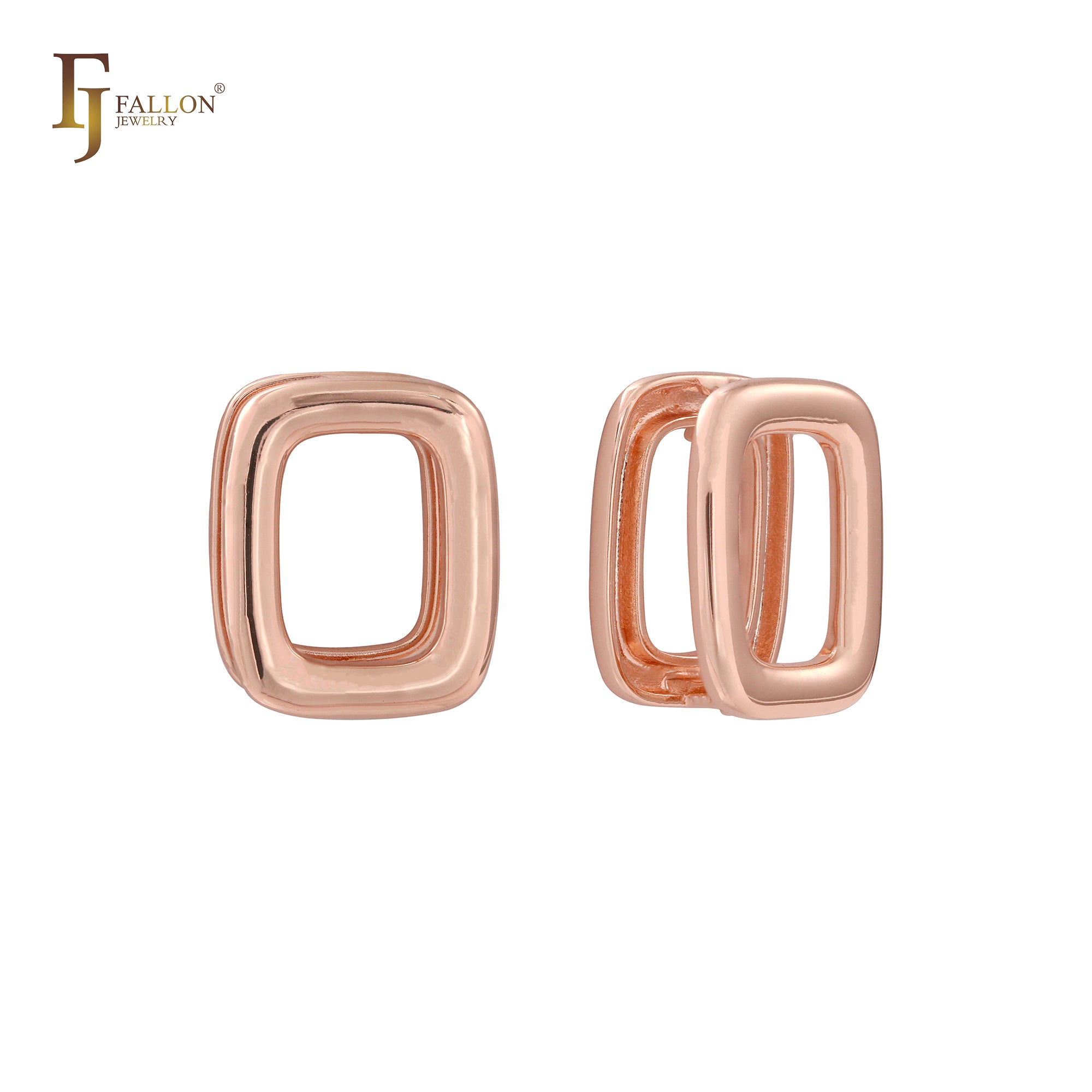 Rounded square huggie 14K Gold earrings