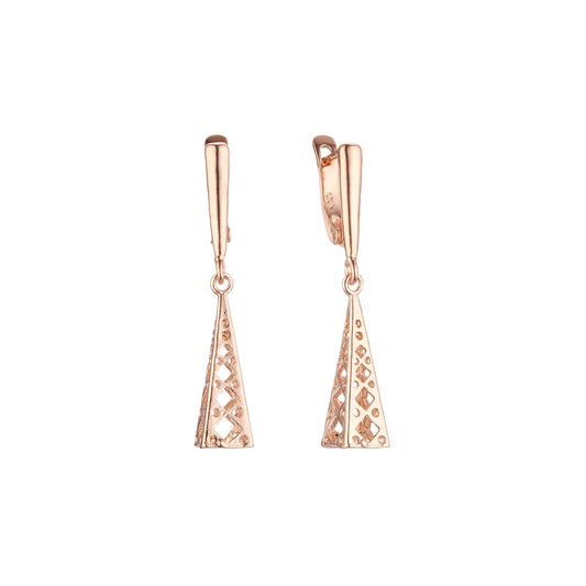 Rose Gold Rhombus Hollow Pyramid Drop Earrings