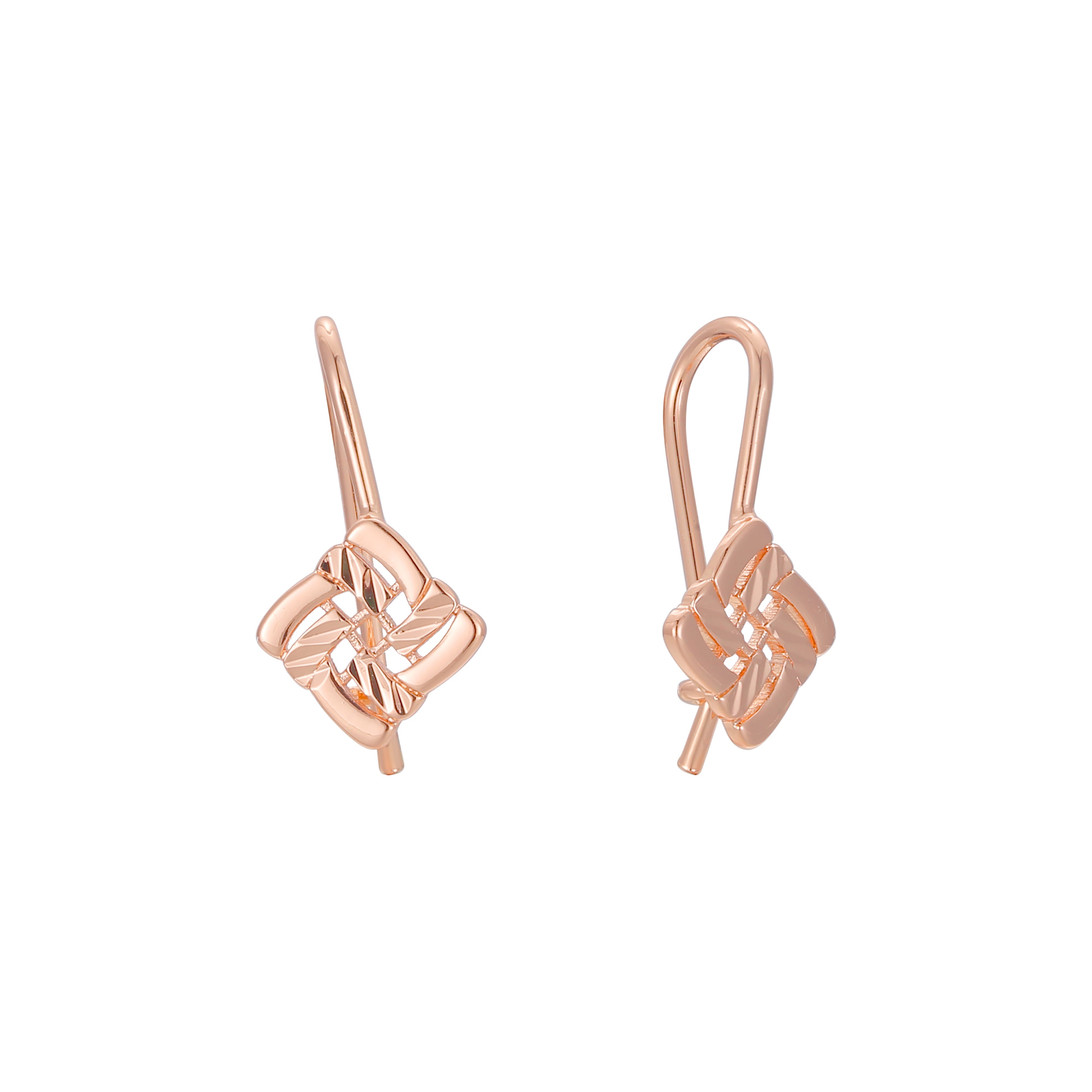 Aretes de niño con gancho de alambre en forma de rombo en Oro 14K, oro rosa, baño de dos tonos