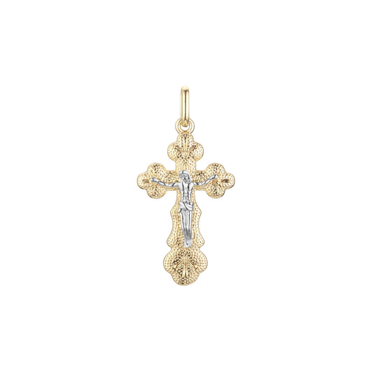 Pingente de cruz católica em ouro 14K, ouro rosa com duas cores de revestimento
