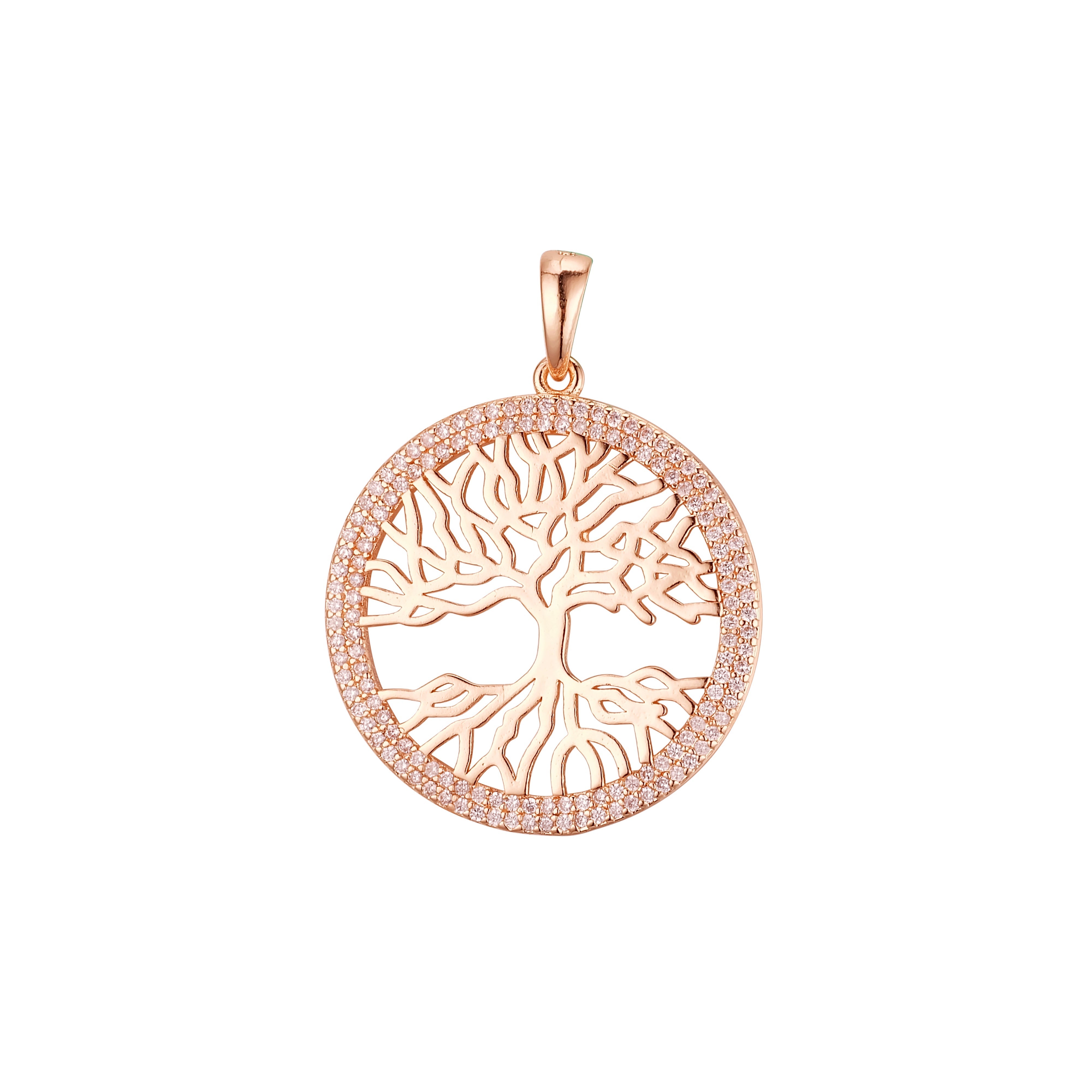 Halo elegante colgante de árbol de la vida y raíz Colores de baño de Oro 14K, oro rosa y oro blanco