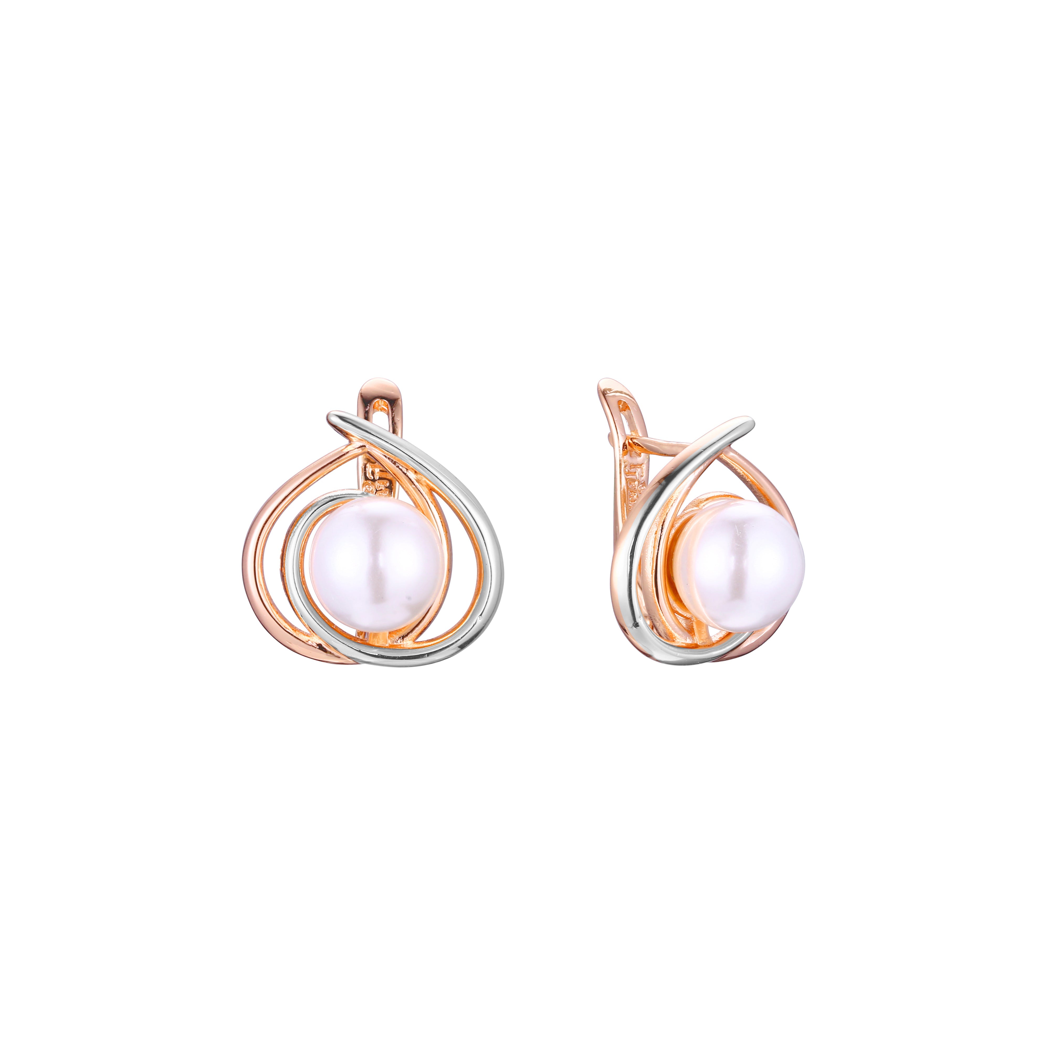 Aretes de perlas en Oro 14K, Oro Rosa, baño en dos colores