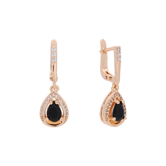 Teardrop solitaire halo Rose Gold, two tone earrings