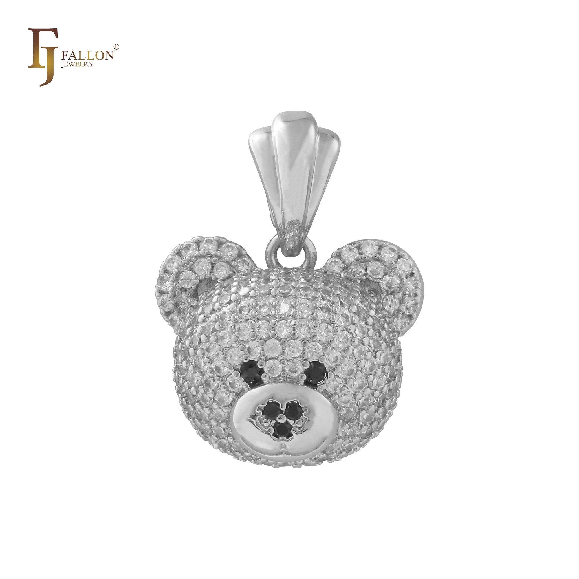 Little bear cluster white CZs 14K Gold pendant