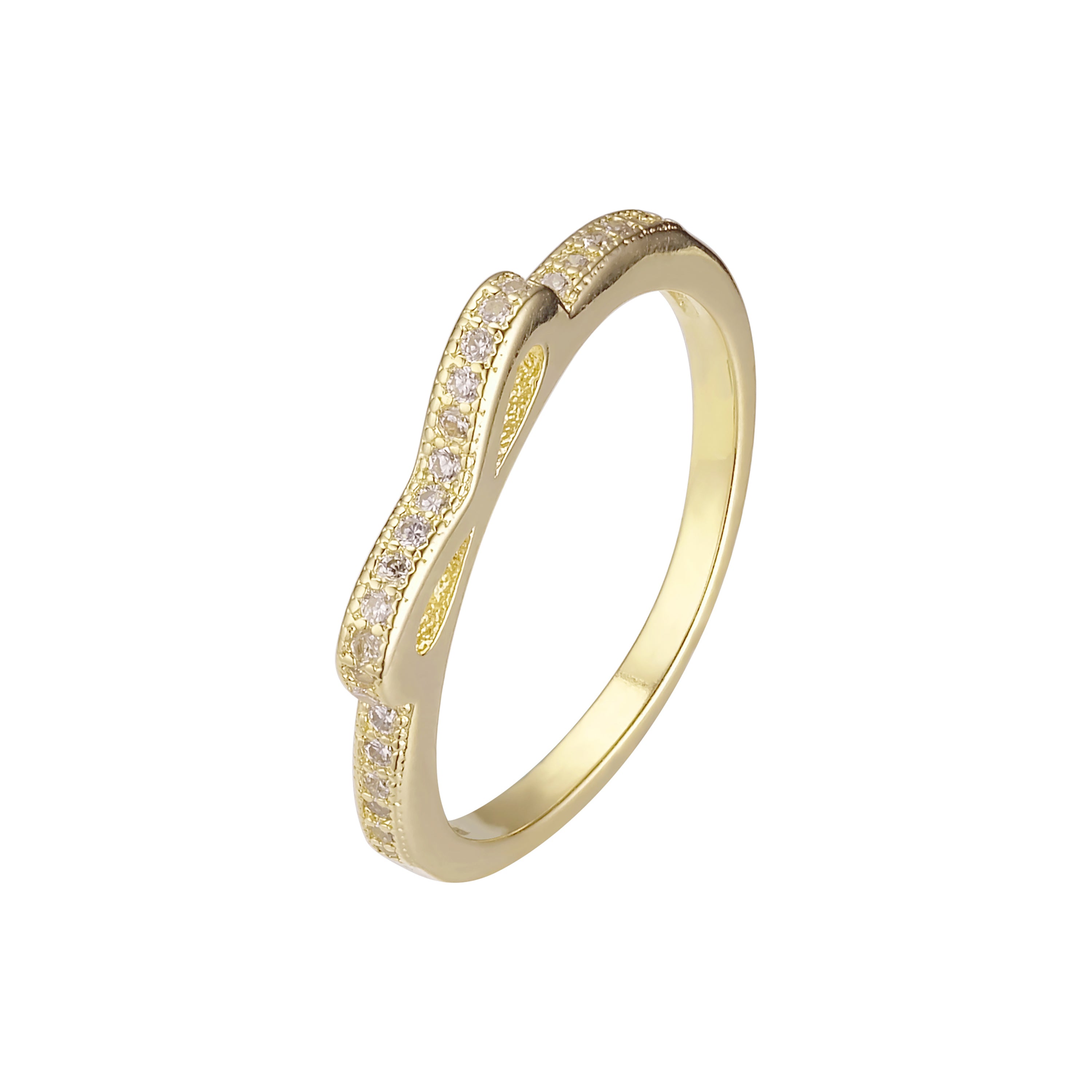 Wedding band ribbon paved white cz 14K gold rings