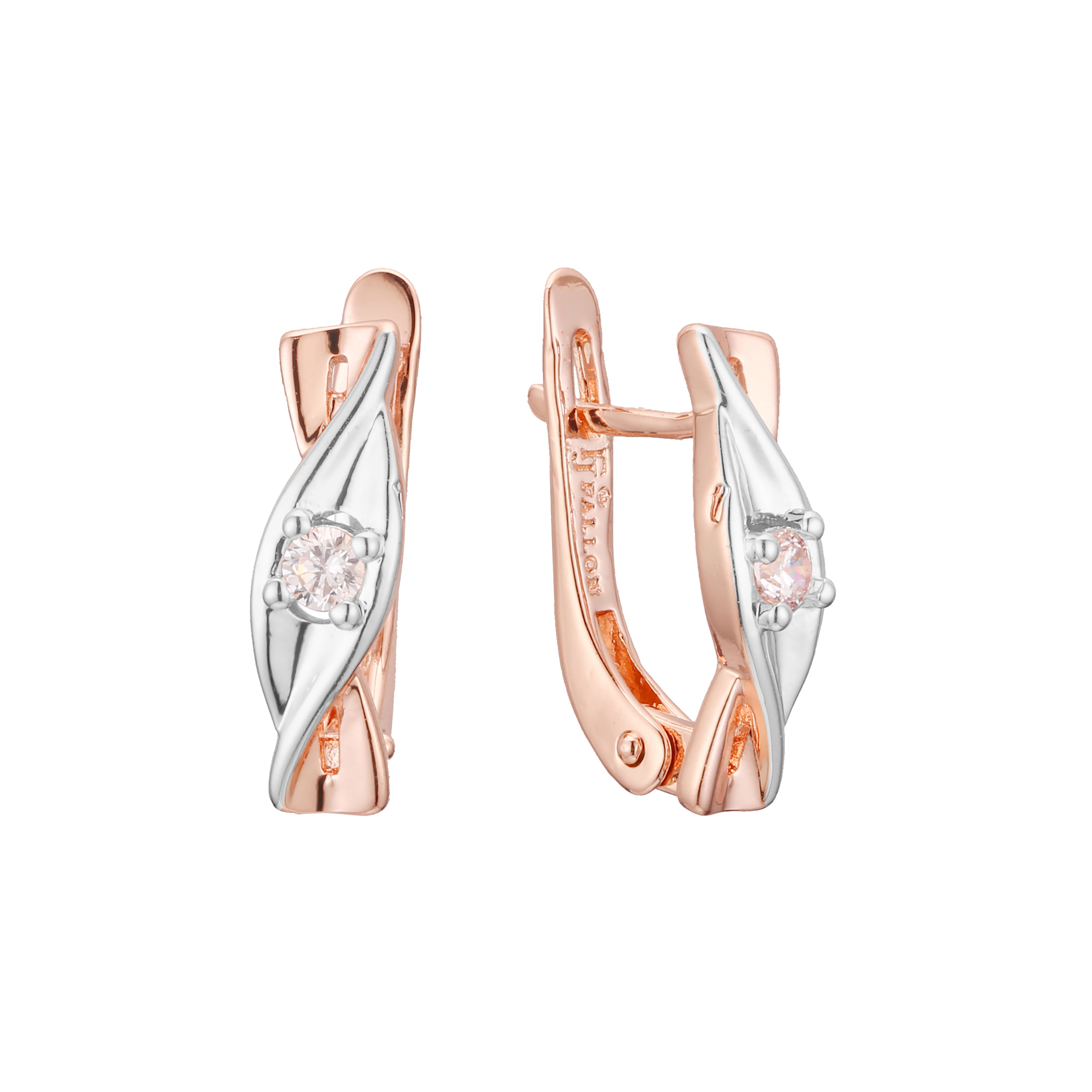 Solitaire twisted branch earrings in 14K Gold, Rose Gold, two tone plating colors