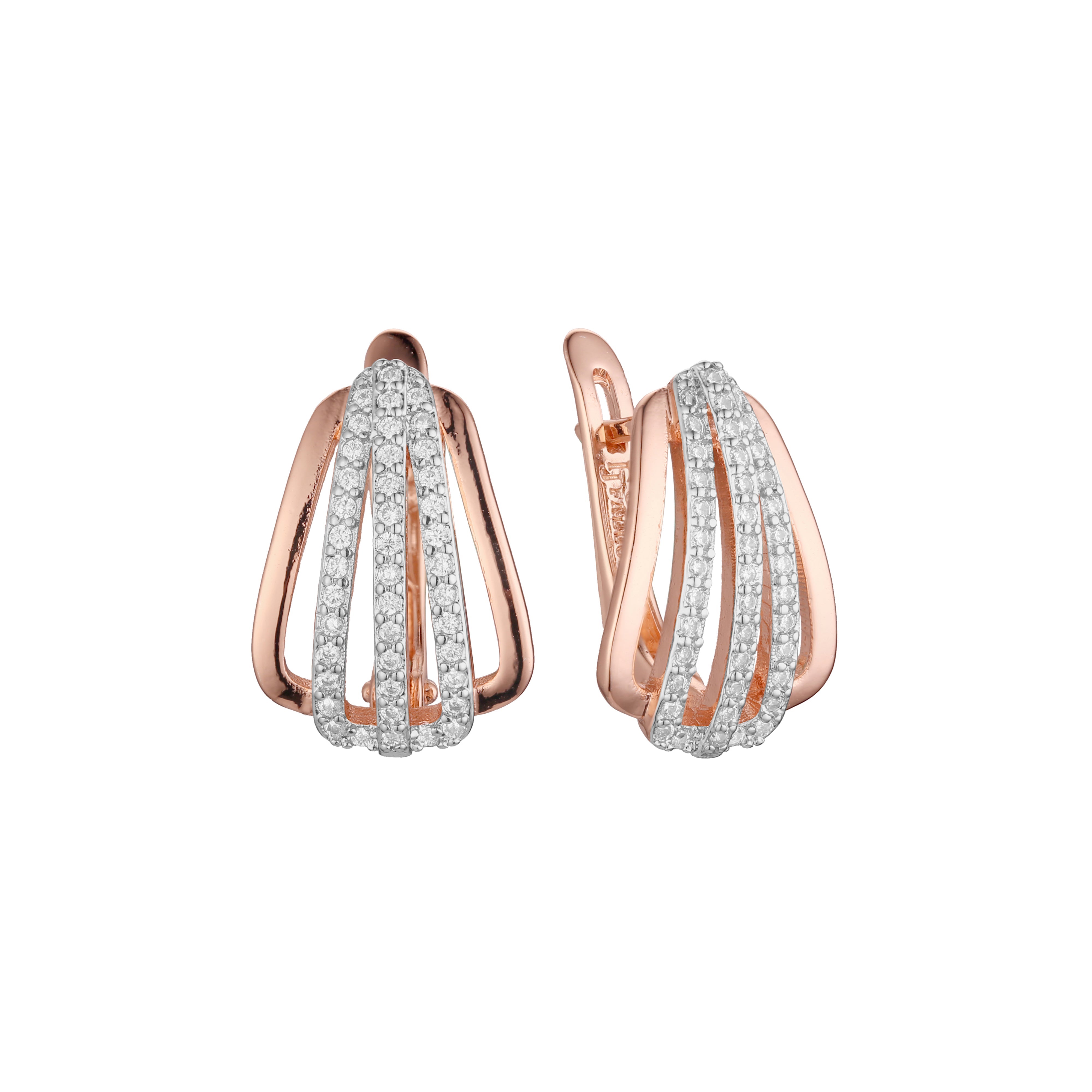 Aretes en Oro 14K, Oro Rosa, baño en dos tonos