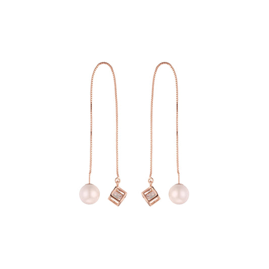 Rose Gold threader pearl earrings