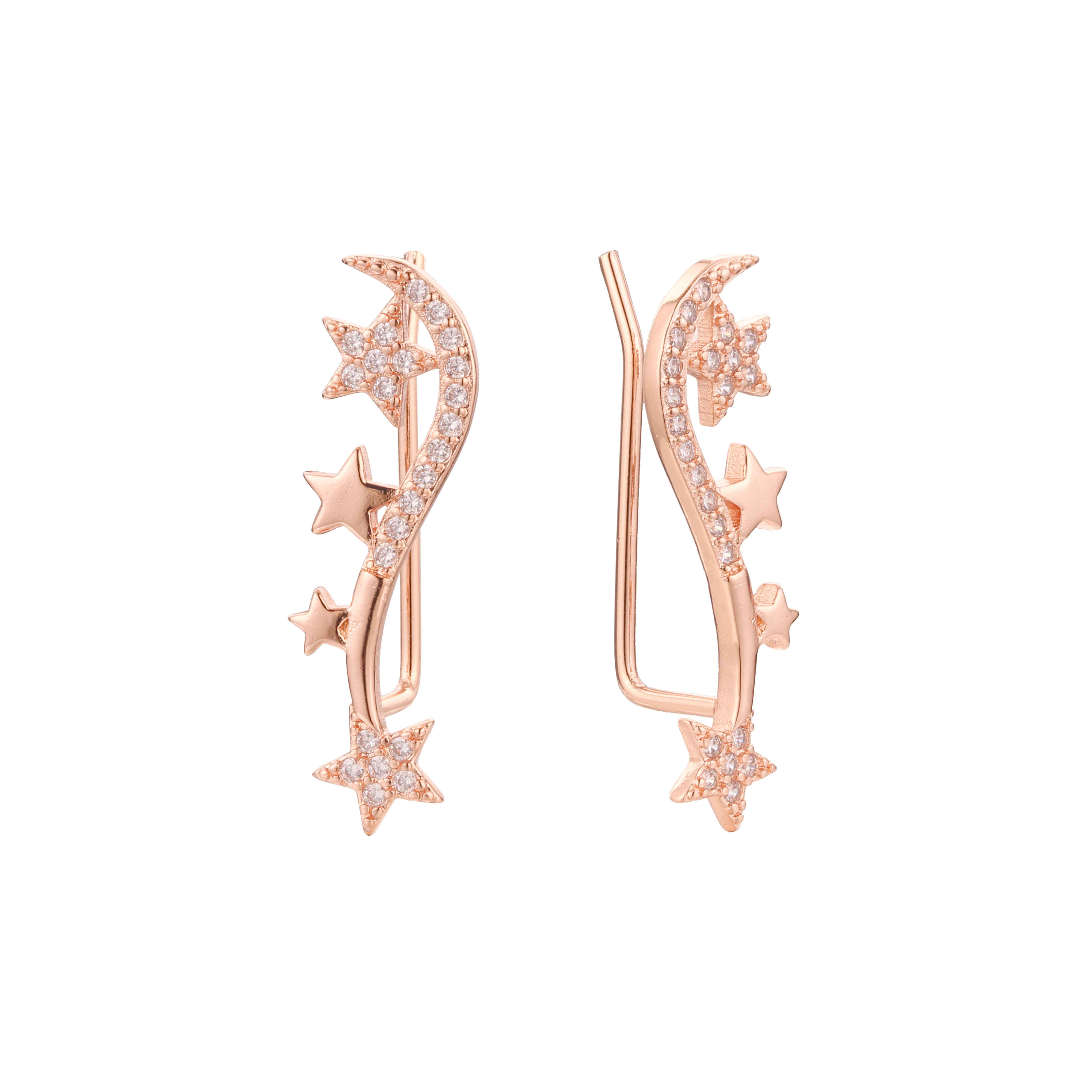 Aretes de oruga de estrella en Oro 14K, oro rosa, baño de dos tonos