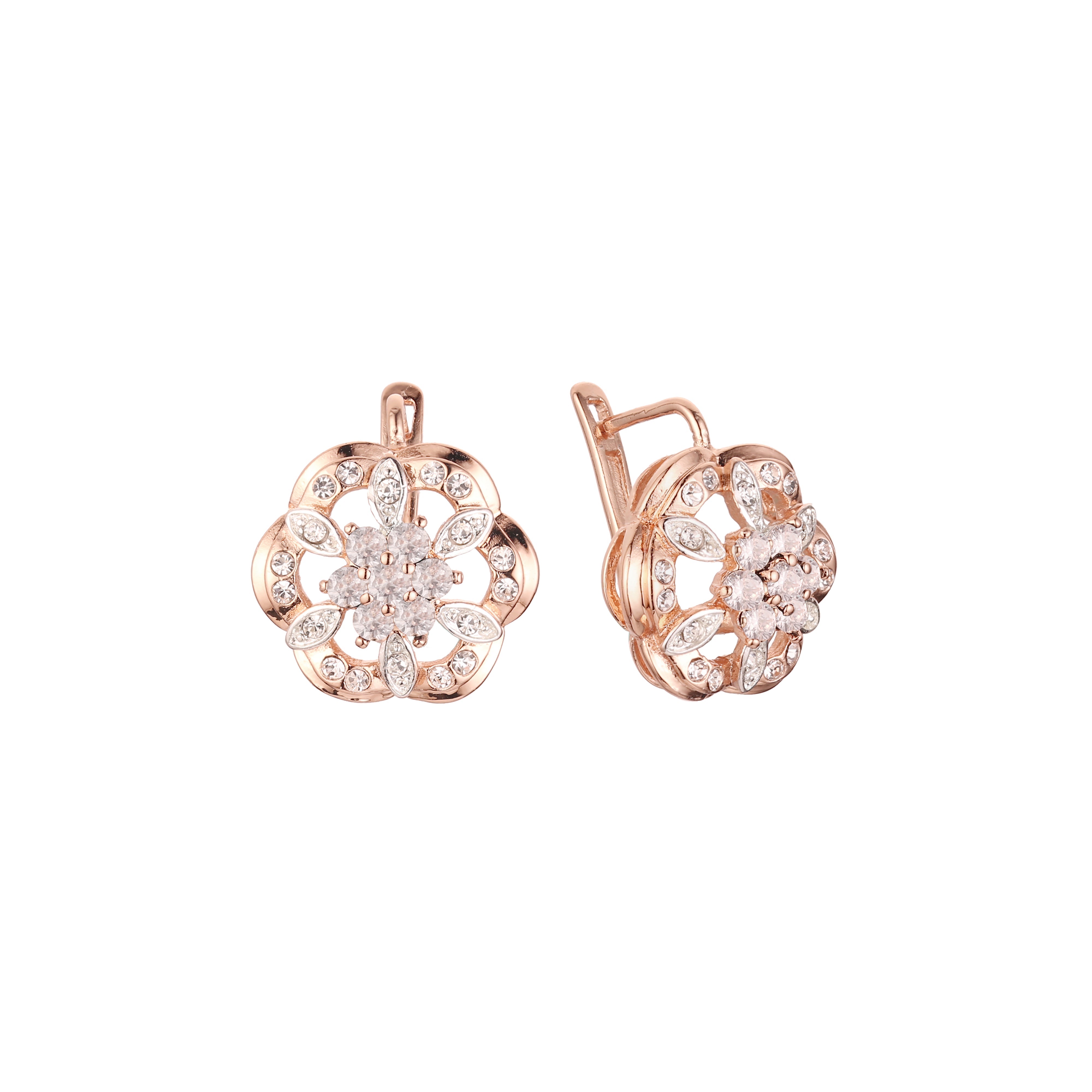 Cluster CZ Rose Gold, Brincos bicolores