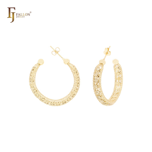 Net cage filigree enclosure white CZs 14K Gold stud earrings