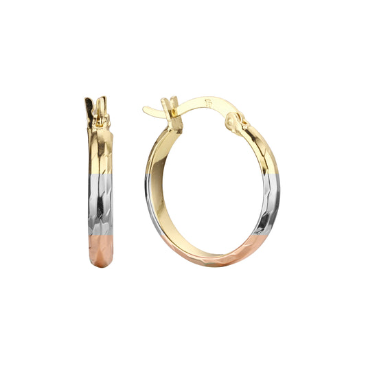 Aretes tipo argolla en Oro 14K, Oro Rosa, baño en dos colores