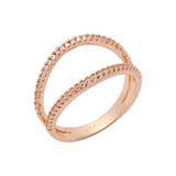 Anillos de Oro 14K con racimo de circonitas blancas pavimentadas de doble banda, oro rosa