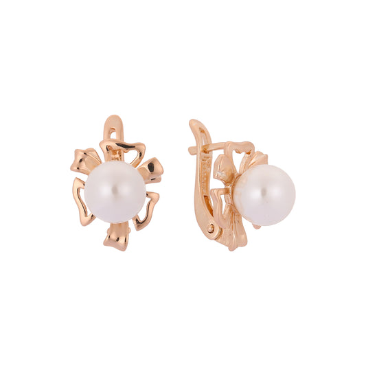 Flower pearl Rose Gold earrings