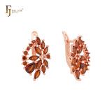 Red Czs cluster flower 14K Gold, Rose Gold, White Gold earrings