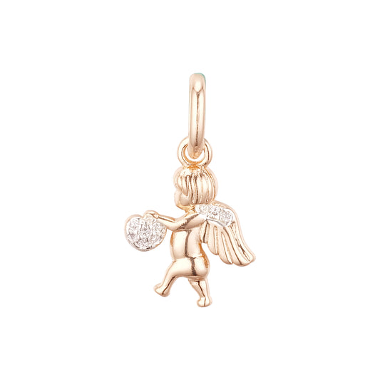 Ангел с крыльями и сердцем любит двухцветный кулон из Красное золото 585 пробы