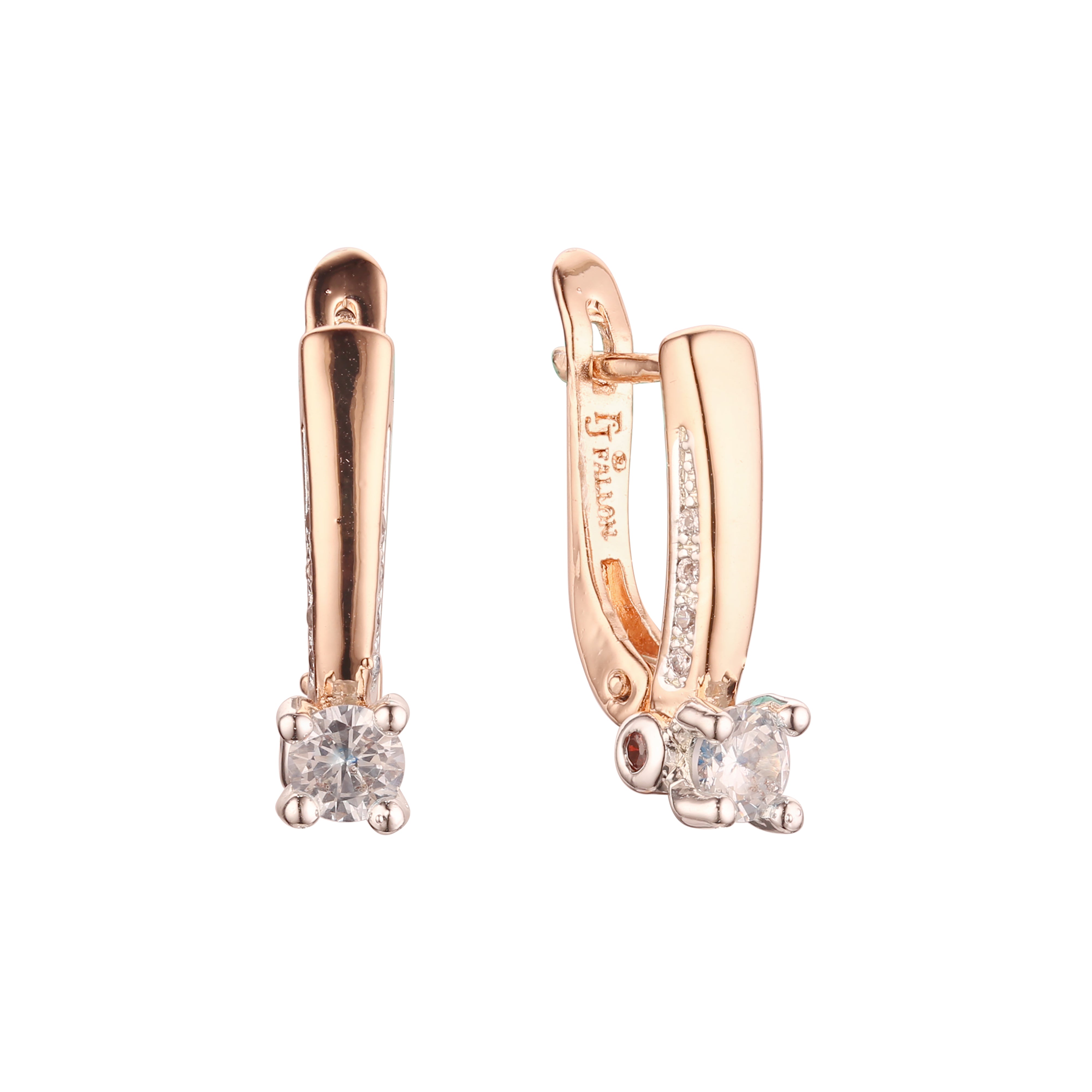 Rose Gold two tone solitaire white cz earrings with Deep Red Garnet stone