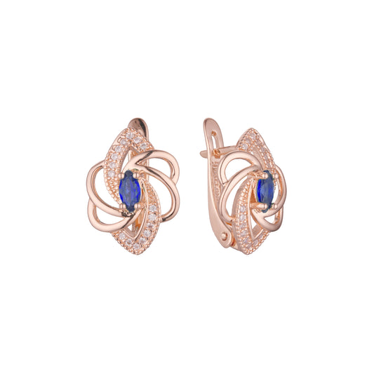 Aretes flor solitaria en Oro 14K, Oro Rosa, baño de dos tonos