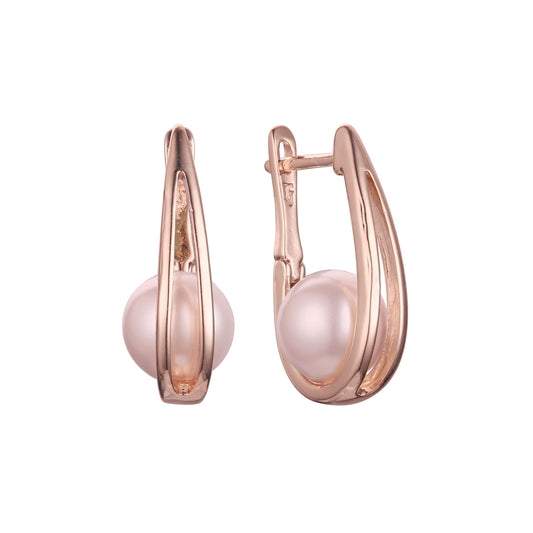 Aretes de Perlas en Oro de 14K, colores baño de Oro Rosa